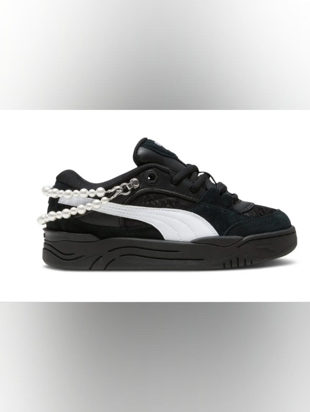 Puma Women's Black and White Sneakers with Pearl Accent
